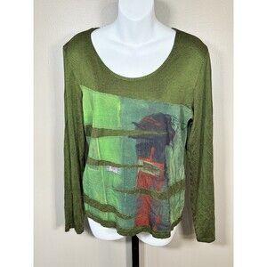 Aventures des Toiles Cotton  Long Sleeve Style Abstract Green Boho US SIZE 6